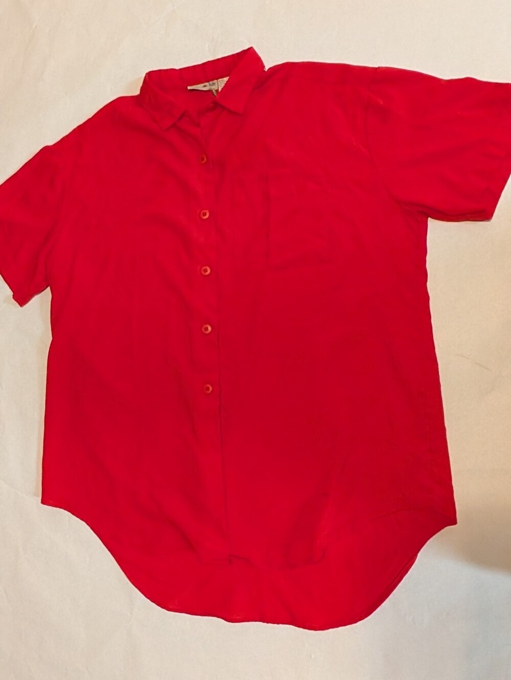Vintage French Navy Short Sleeve Button Down Blouse Women’s Size 12 Red Crimson